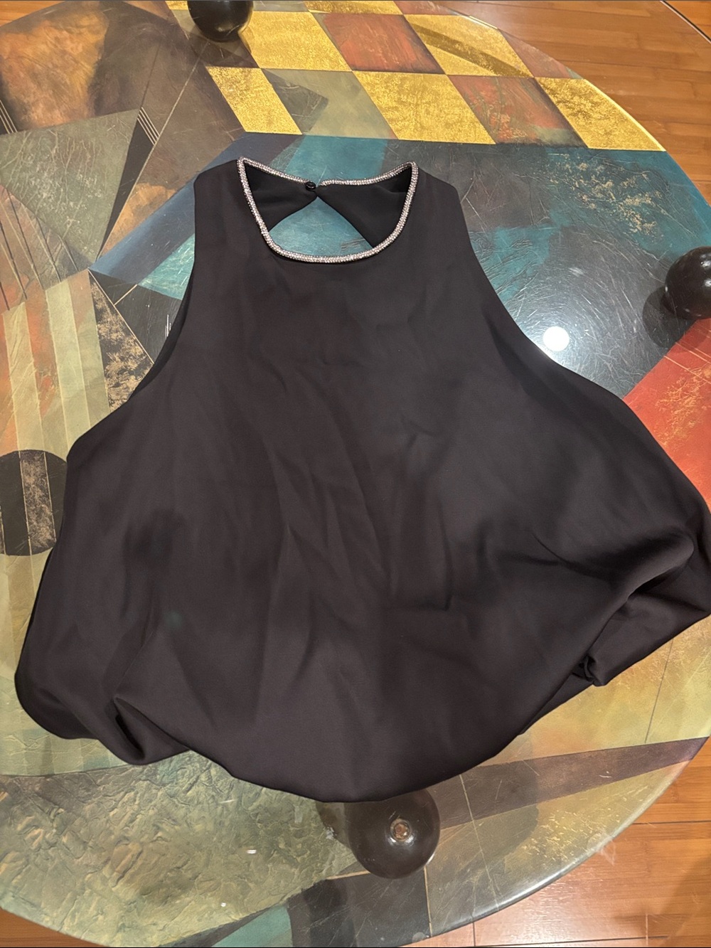 Zara Black Sleeveless Camisole with Silver Beaded Neckline